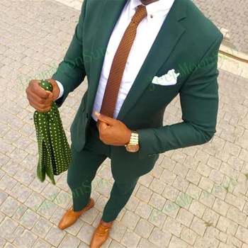 Yeşil Erkek Düğün Takımları 2022 Damat Smokin Çentikli Yaka Erkek Takım Elbise Slim Fit Custom Made Groomsmen İki Adet Terno Blazer + Pantolon