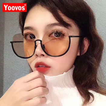 Yoovos 2021 Güneş Gözlüğü Kadın Metal Kadın güneş gözlüğü Lüks Marka Tasarımcısı Güneş Gözlüğü Kadınlar İçin Yuvarlak Yarım Çerçeve Oculos De Sol