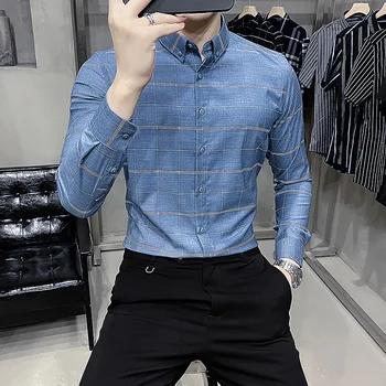 Yüksek Kaliteli Ekose Gömlek Erkekler için Uzun Kollu İnce İş Rahat Gömlek Bambu Elyaf Sosyal Resmi Elbise Gömlek Erkek Giyim