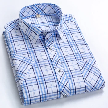 Yüksek Kaliteli erkek Ekose Kısa Kollu Gömlek Iş Rahat Çizgili Turn-Aşağı Yaka Yaz erkek gömleği
