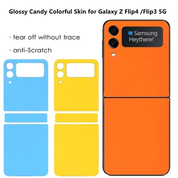 Yüksek Parlak Şeker Renkli Telefon Sticker SAMSUNG Galaxy Z Flip4 5G Arka + Menteşe Mat Film İçin Galaxy Z Flip 3 5G Cilt Kapak