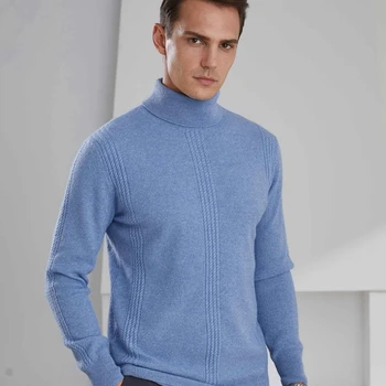 Yüksek Yaka Büküm Desen 100 % Kaşmir Örme Kazak Yeni Moda Sonbahar / Kış Erkek Süveter Sıcak 5 Renkler Tops