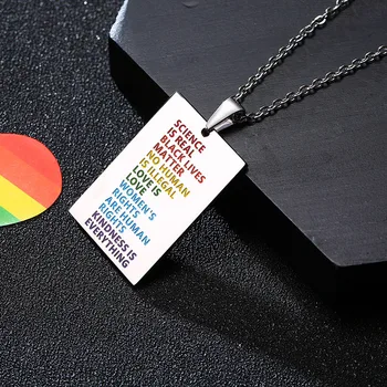 ZORCVENS Yeni Gümüş Renk Paslanmaz Çelik Kolye Kolye Gökkuşağı Mektup Eşcinsel Lezbiyen LGBT Gurur Düğün Kolye Erkekler Kadınlar için