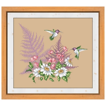 hummingbird ve çiçekler çapraz dikiş kitleri aida kumaş 18ct 14ct 11ct keten keten pamuk ipliği nakış kitleri DIY