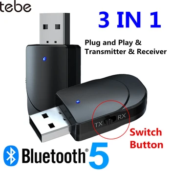 tebeUSB Bluetooth 5.0 Ses Alıcısı Verici 3 İN 1 Kablosuz 3.5 mm Aux Stereo Ses Adaptörü TV PC İçin Araba Kulaklık