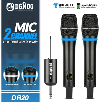 Çift Kablosuz Mikrofon DGNOG DR20 Profesyonel 2 Kanallı UHF El Dinamik Karaoke Mikrofon Hoparlör Kilise Şarkı DJ Parti