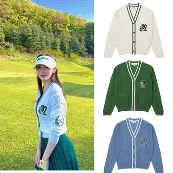 골프모자말본 Golf Giyim Sonbahar Kış Karbon Ceket Nakış Giyim Bayan Hırka Ağır Sanayi Örme Kazak Ceket Yumuşak